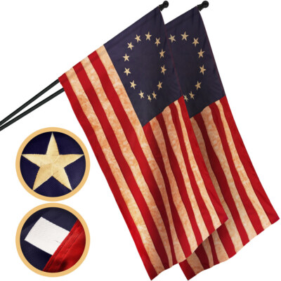 2 Pack: Betsy Ross Tea-Stained Flag 2.5x4 Ft Pole Sleeve Embroidered 420D Poly