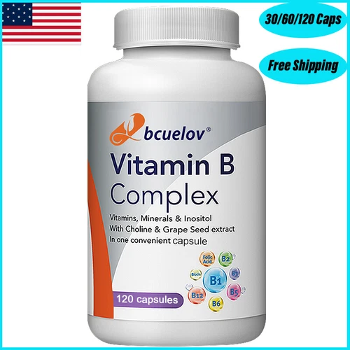 Vitamin B Complex 30/60/120Capsules B1,B2,B3,B5,B6,B12 w Minerals,Immune Support