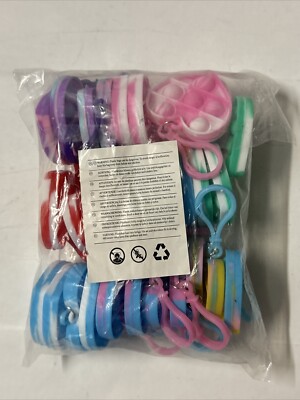 30 Pack, Fidget Push Pop Keychains/ Bag Clips, Heart Shapped 2'' x 2''