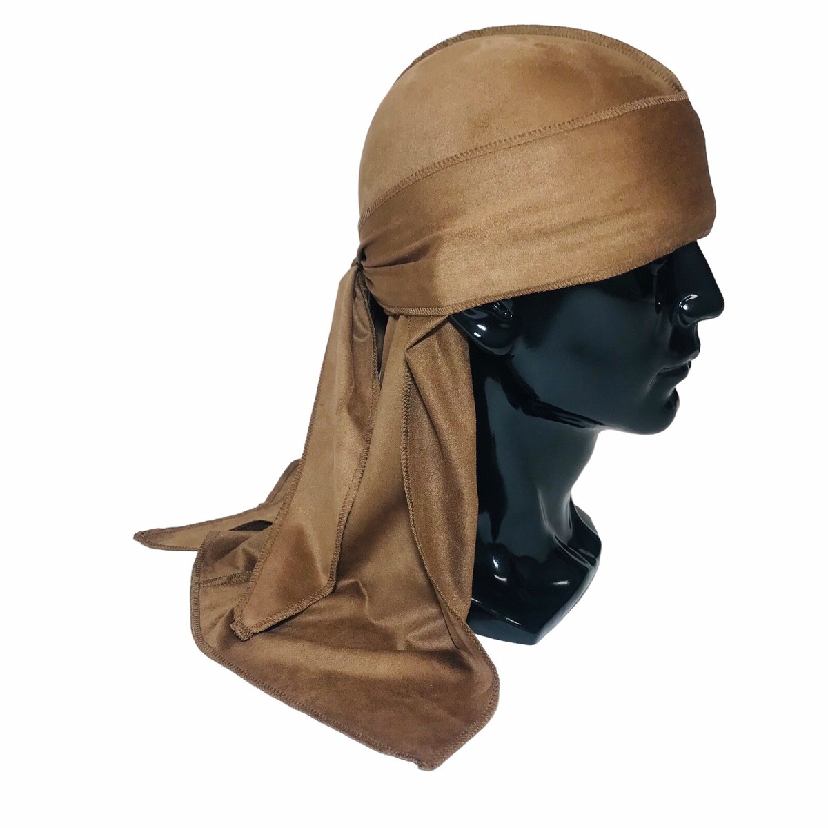 Suede Durag Long Tail Head Wrap Scarf Light Brown Turban Cap Wave