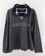 Nautica Pull Over 1/4 Zip Sweater Mens Size Large Gray Spell out Logo Fast Ship