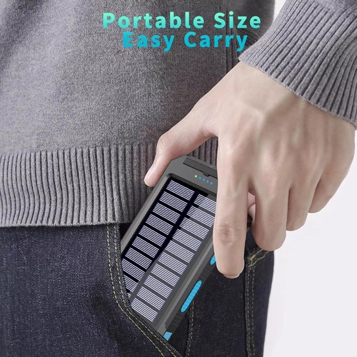 Solar Power Bank Charger USB Portable Charger Fast Charging With Light Blue - Picture 5 of 10
