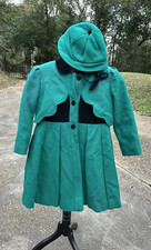 Vintage Rothschild Green Wool Coat Girls 6X WITH CAP 70s 80s Formal Dressy USA