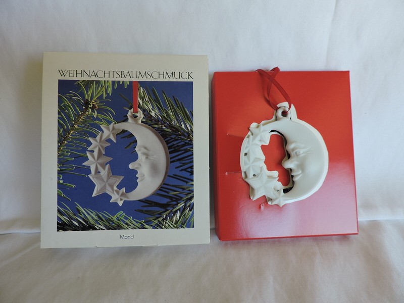 Hutschenreuther Moon and Stars Biscuit Porcelain Christmas Ornament with Box