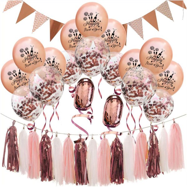 Happy New Year Silvester Neujahr Party Feier Deko Set - Girlanden Ballons Rosé-image