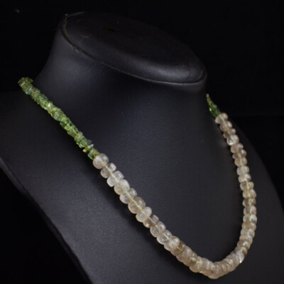 151 Cts Natural Peridot & Rutile Quartz Beads Womens Necklace Jewelry JK 28E404