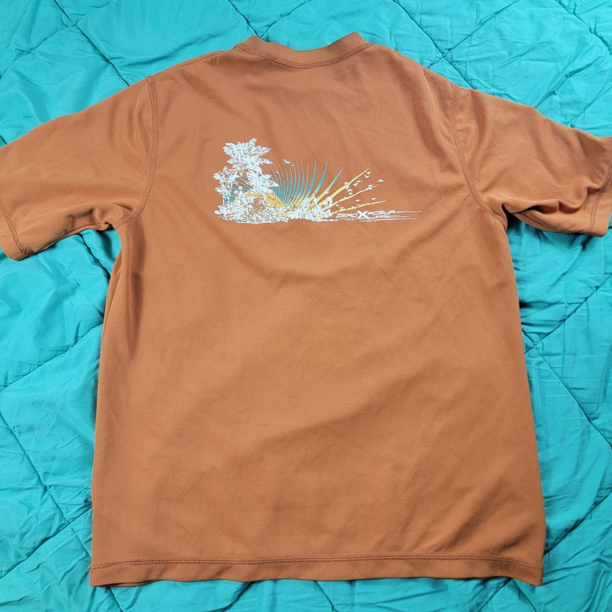 ZX Swims Mens Medium Orange Short Sleeve Athletic Tshirt Casual
