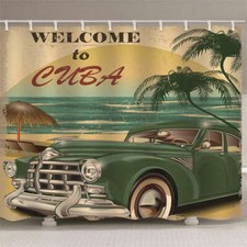 Welcome To Euba Beach 3D Shower Curtain Waterproof Fabric Bathroom Decoration