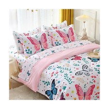 Girls Butterfly Comforter Set Full Size 7 Piece Bed in A Bag Colorful Flowers...
