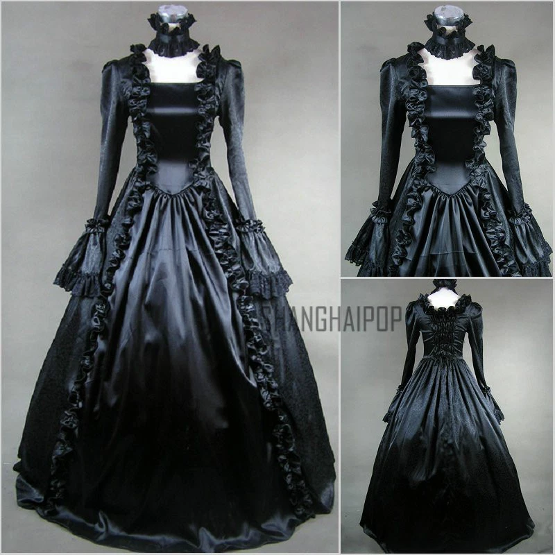 Women Lolita Victorian Gothic Dress Ruffle Steampunk Evening Vintage Costume New