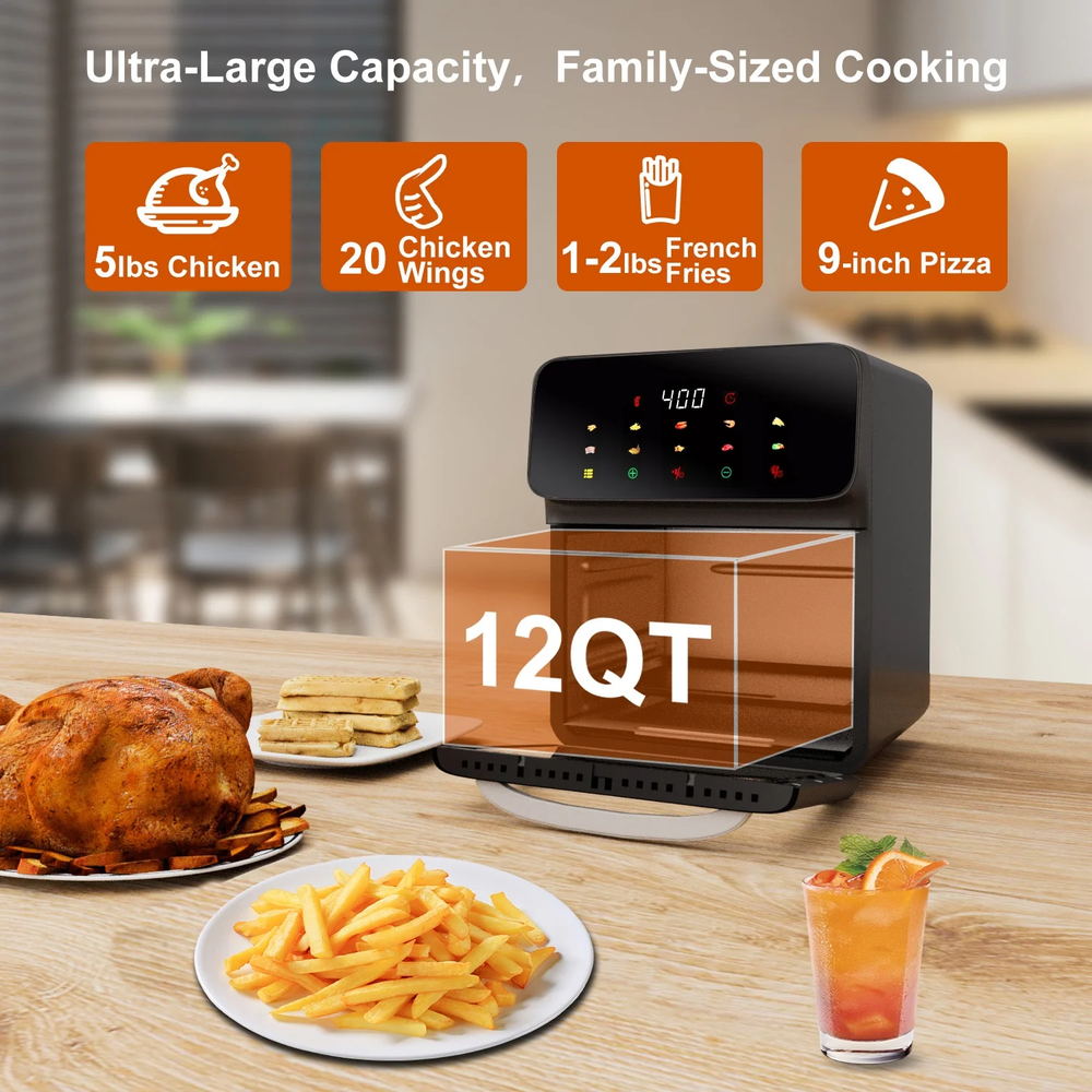 12QT Multi-Function Air Fryer Convection Oven with Viewing Window & Touchscreen Controls