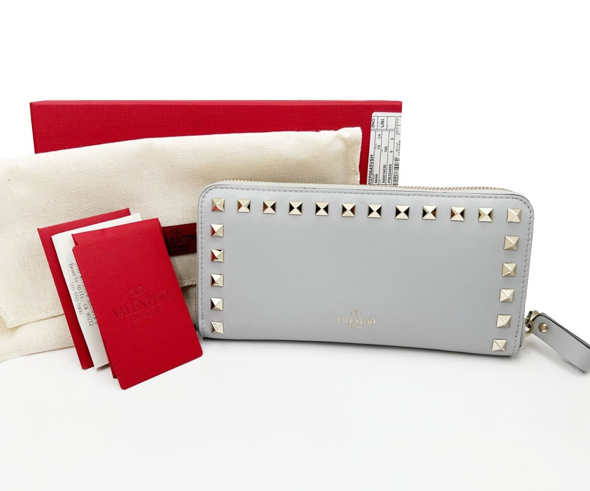 【VALENTINO】Rockstud Zip Around Continental Wallet Valentino Brand New Grey Continental Rockstud Zipped Long