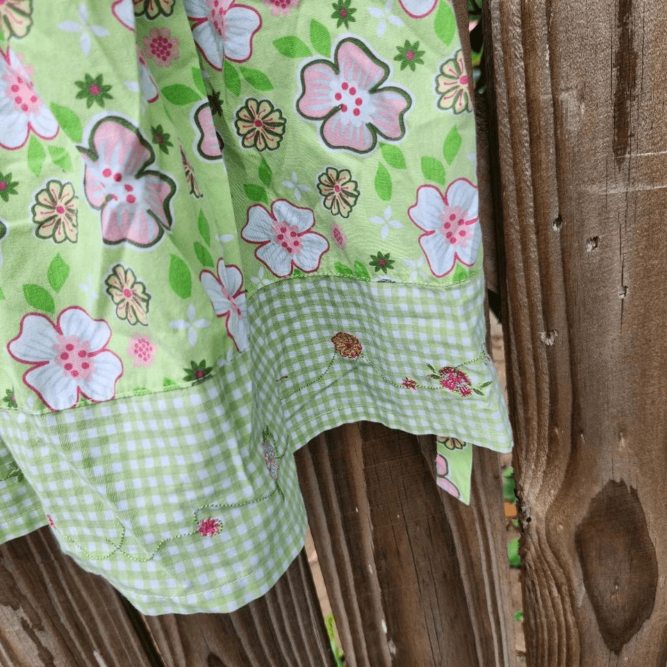 Gingham Green Classic Vintage Dress Floral Sleeveless Girls Size 6X Button Back - Image 3 of 4