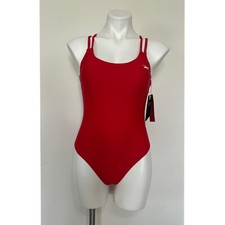 Reebok Women's Criss Cross Scoop Back One-Piece Quick Dry Swimsuit UPF 50 Red M