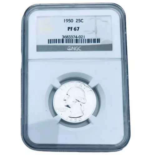 1950 Washington Quarter 25c 25 Cents Coin NGC PF 67 Proof Silver Gem Case