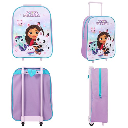 Gabby's Dollhouse Foldable Trolley Cabin Bag Travel Luggage Girls Purple Kittens - Picture 7 of 9
