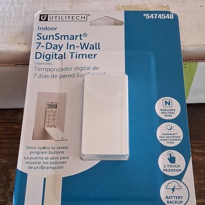 Utilitech SunSmart 7-Day In-Wall Digital Timer White Battery Backup 1-Touch