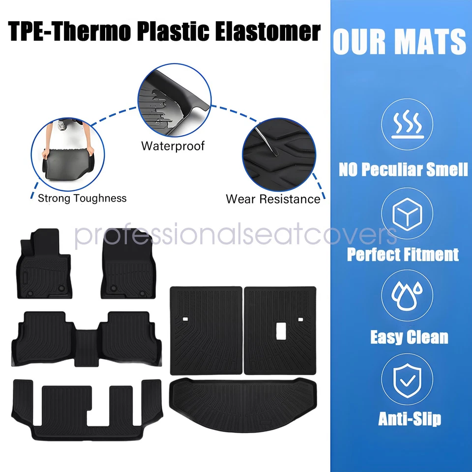 Fits 2016-2023 Mazda CX-9 7-Passenger TPE Floor Mats & Trunk Cargo Liners 7Pcs — 第 3/4 张图片