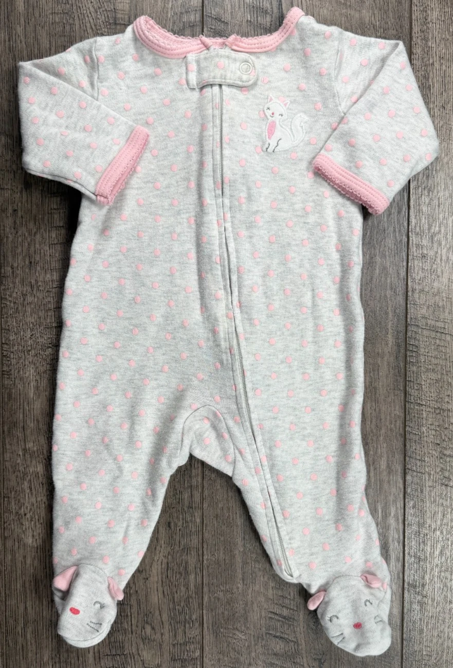 Baby Girl Clothes Carter's 3 Month Pink Kitty Footed Outfit