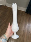 Vintage Fenton 15.25” White Hobnail Milk Glass Swung Pedestal Vase 12 Fingers