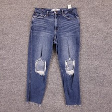 Hollister Curvy High Rise Mom Jean Sz 11R 30x26 Distressed Stretch Raw Hem