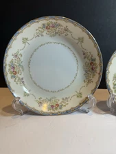 Empress China Coupe Soup Bowl 7.5” Blue Edge, Gold Scrolls Floral Sprays - Japan