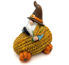 Autumn Fall Harvest Gnome Corn Pumpkin Figurine Thanksgiving Decor 7in Pre Owned