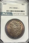 1887 Morgan Silver Dollar $1 PCI Slab, High  MS Grade With Huge Obverse Toning