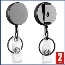 2Pcs Heavy Duty Metal Retractable Badge Reel Fiber Pull Belt Clip ID Card Holder