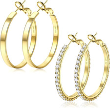 2 Pairs 14K Gold Hoop Earrings for Women Hypoallergenic Sterling Silver Big Larg
