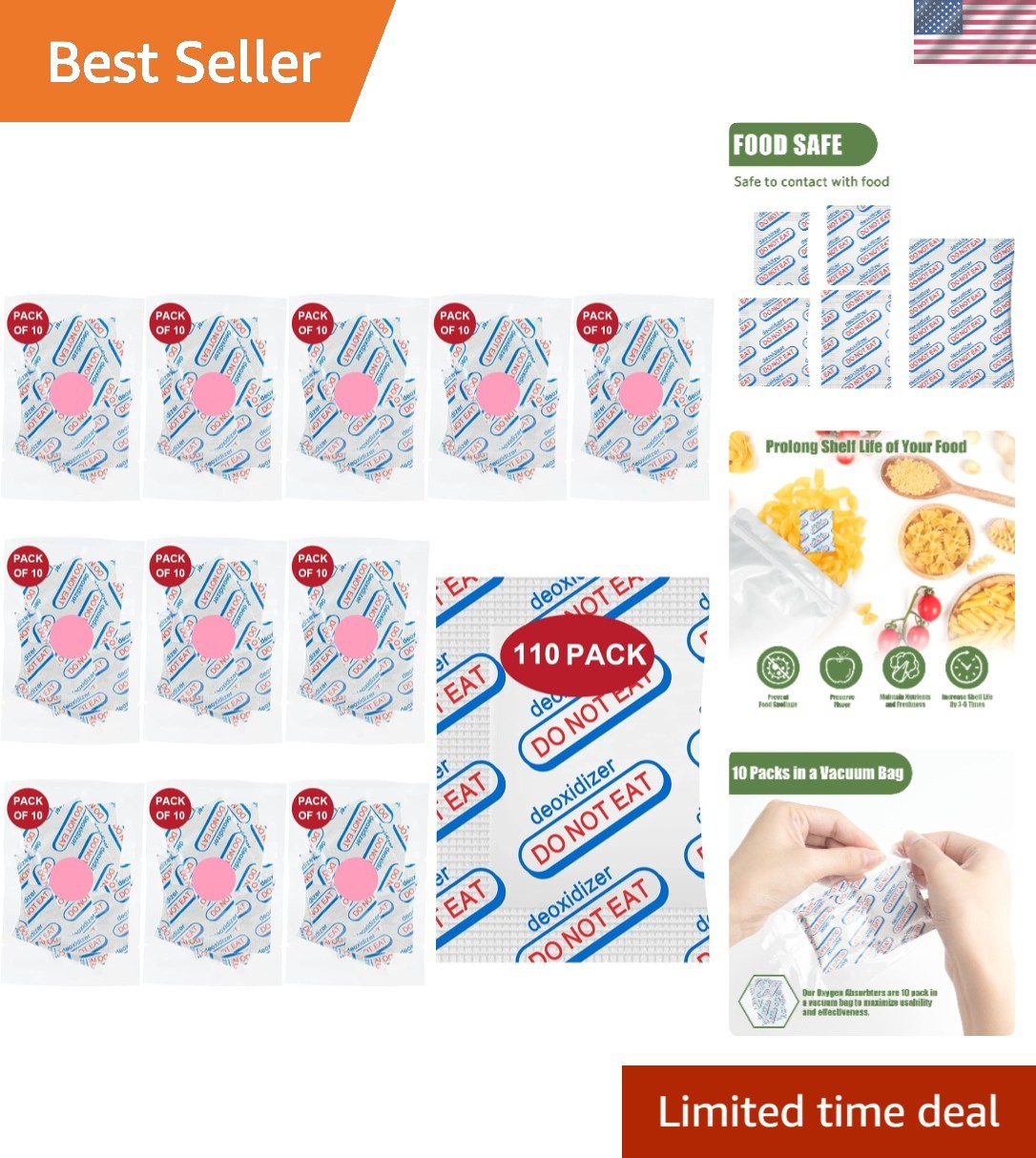 110 Food Grade Oxygen Absorbers in Vacuum Bags - Essential for Canning & Storage