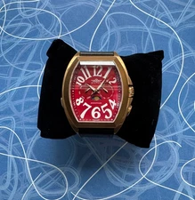 Balmer Men's Cobra Moonphase 48mm Rose Gold Watch Red Face Black Leather Band