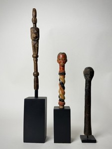 3 African Staff Finials, custom bases