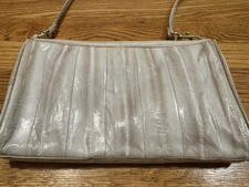 Vintage 80s Genuine Eel Skin Gray Shoulder Bag Clutch Handbag Made in Korea