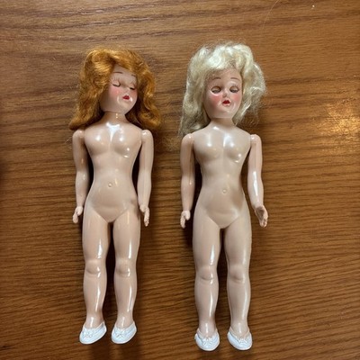 2 Vintage 50S 60S Hard Plastic Sleepy Eyed 8 Inch Dolls 1 Red Head & 1 Blonde