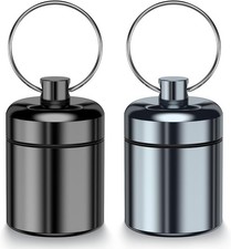 2 Pack Mini Pills Case Small Pill Holder Keychain 2 Pack, Black  Grey