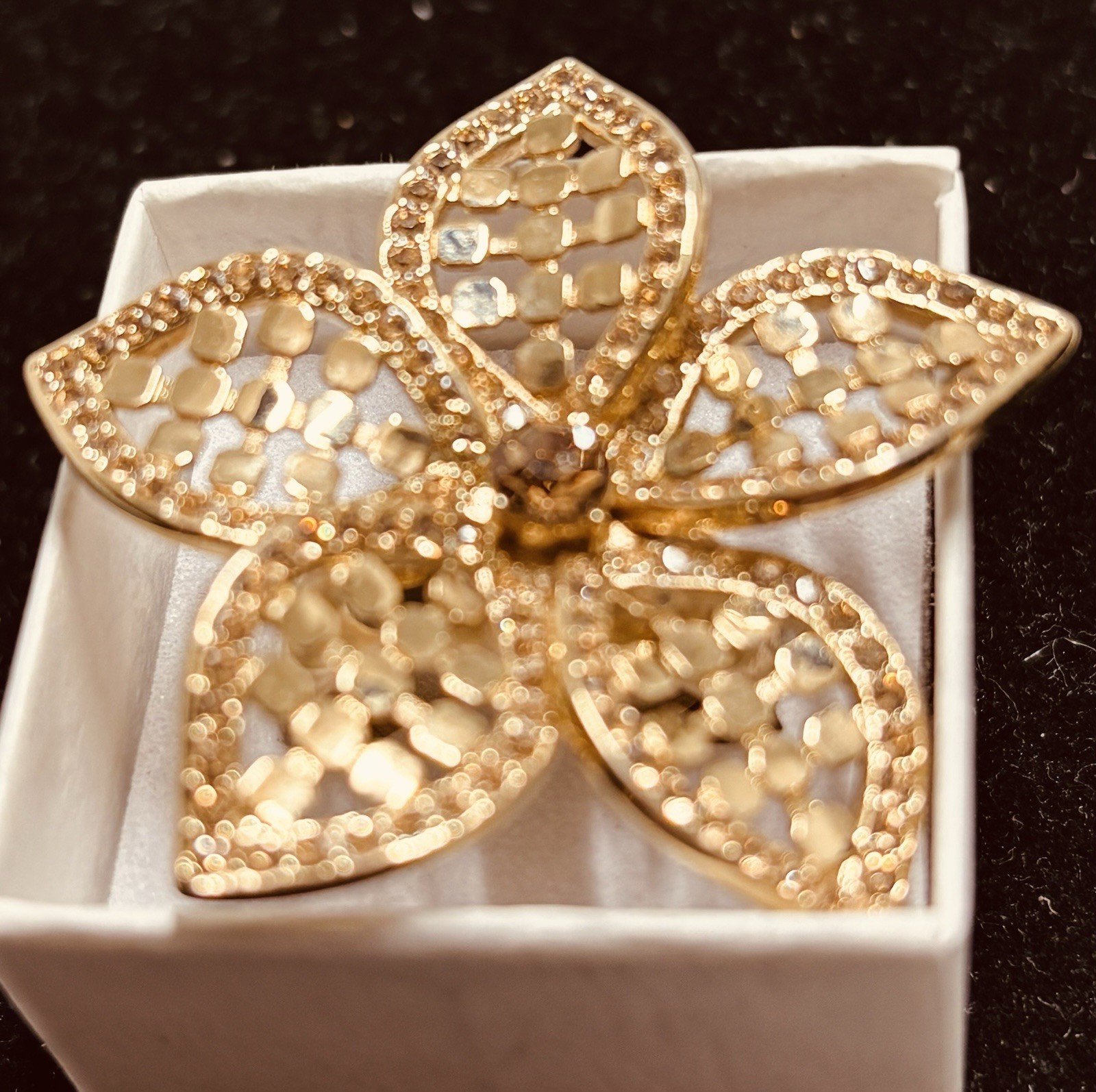 Large Flower Statement Ring Yellow Topaz Rhinesto… - image 6