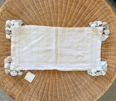 NEW Serena & Lily Tarifa Tassel Pillow Cover (14 x30 )-Fog Grey/White