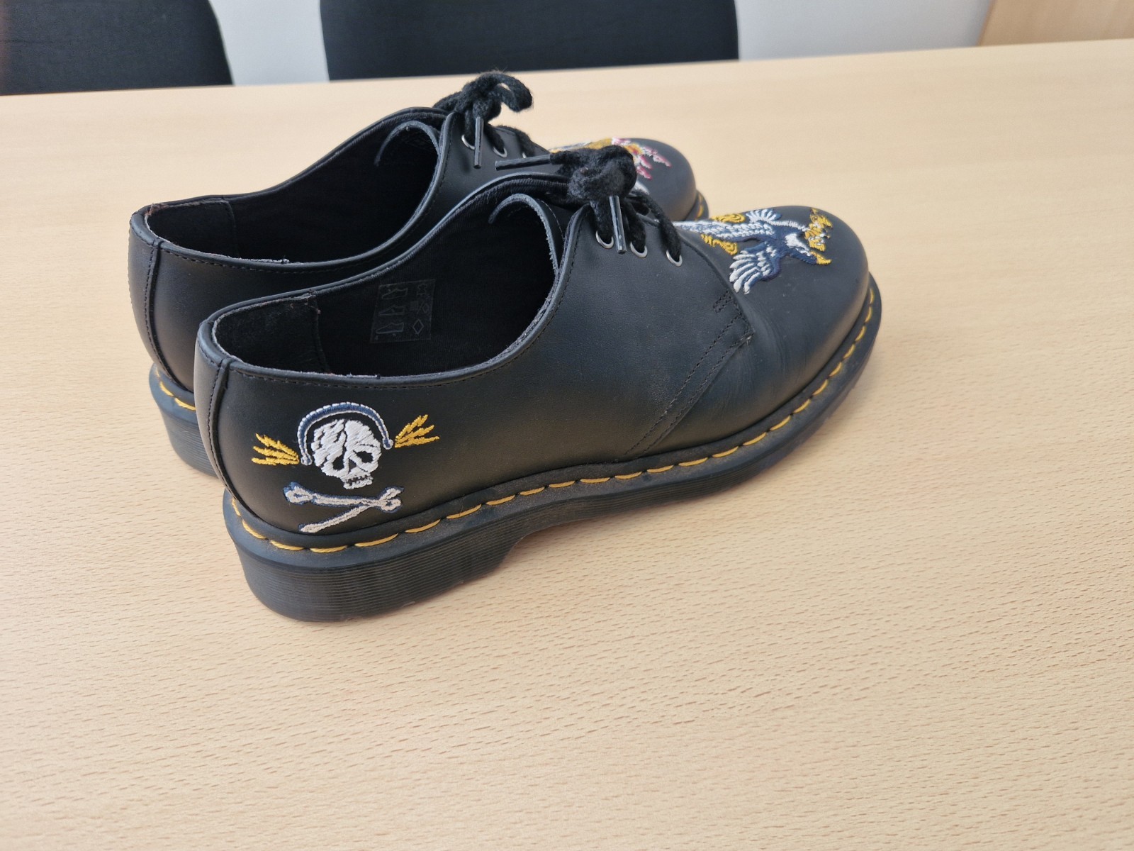 Dr Martens 1461 Souvenir Eagle Skull Tattoo Black Smooth Leather Shoes Sz Uk 9 image 2
