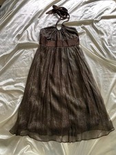 Vintage y2k BCBG Brown Metallic Silk Halter Fairy Dress Size 2 Boho