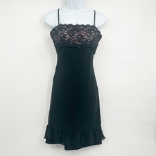 Express Womens Y2K Black Pink Silk Lace Trim Coquette Romantic Slip Dress Size 6