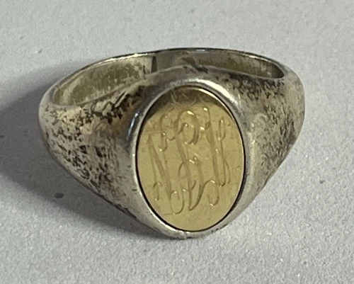 Vintage DeSter Silver/Solid 14K Gold Inlay Signet Ring! Nice piece !