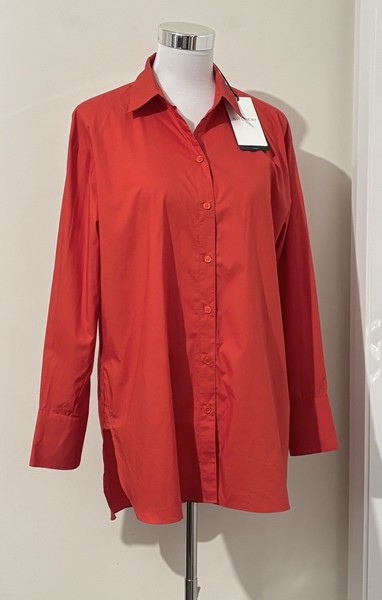 Witchery Size 8 Shirt Top Tangelo Red 100% Cotton Long Sleeve Oversized NEW