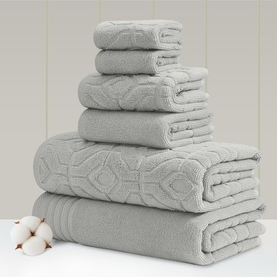 Amrapur Overseas 6-teiliges Garn gefärbt Diamond Gate Jacquard Handtuch Set Silber