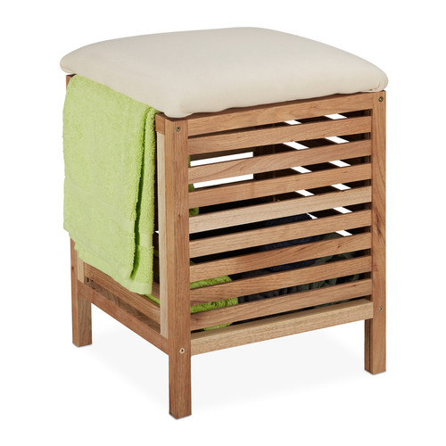 Wäschekorb Wäschetruhe mit Sitz Wäschehocker aus Holz Badezimmer Hocker - Bild 1 von 9