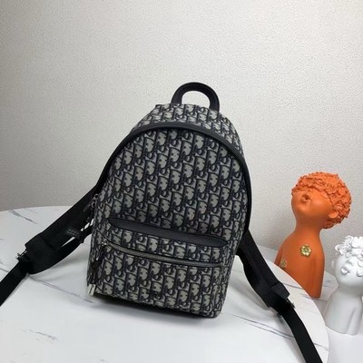 Dior Oblique Monogram Small Backpack Gray Black Zip Closure Adjustable Strap