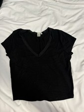 Black V-neck lace trim top