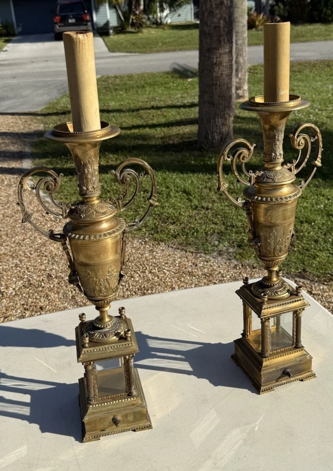 ANTIQUE PAIR FRENCH GILT BRONZE NAPOLEON III CANDELABRAS - Image 2 of 4