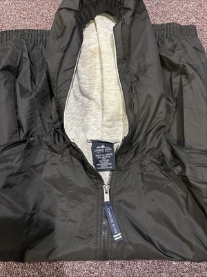 CHARLES RIVER Boys Black Hooded Rain Jacket, Fleece lined, zipper pockets. Sz M