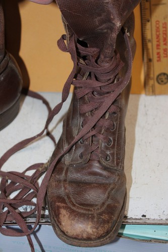 Antique Leather Aviator Horse Riding Boots Lace Up - Picture 6 of 10